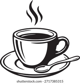 Icono minimalista del logotipo del café con líneas audaces y estilo vintage aislado en un fondo blanco. Símbolo de bebida caliente.