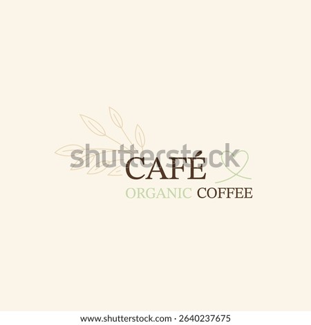 Minimalist cafe organic coffee logo with delicate line-art leaves and a small heart, ideal for branding and healthy concepts.
