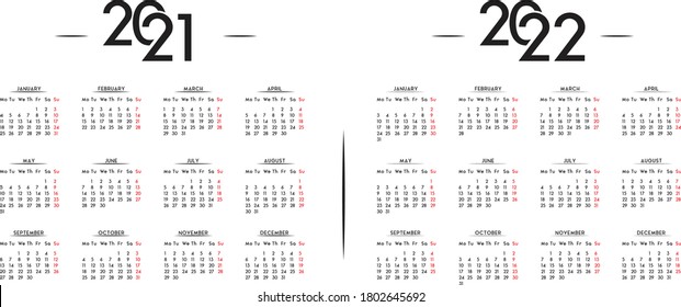Nova 2022 Calendar Minimalist Calendar 2021 2022 Vector Template Stock Vector (Royalty Free)  1802645692