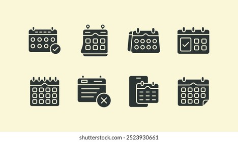 Minimalist calendar and event flat field icon illustration set design