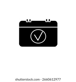 Icono de calendario minimalista con marca de verificación que simboliza eventos y programación