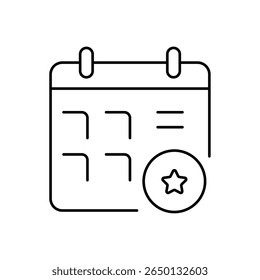 Minimalist Calendar Icon with Event Star: Date, Appointment, and Reminder Schedule Interface Symbol

