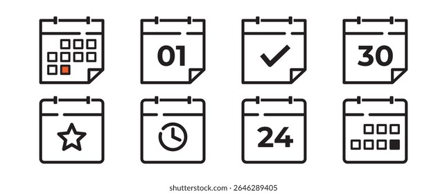 Minimalist Calendar Icon Set Vector Illustration with Monthly and Event Tracking Features