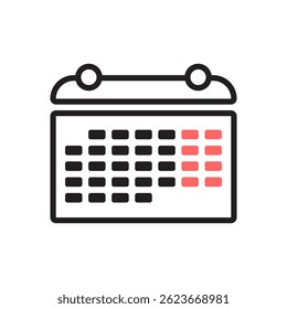 Minimalist Calendar Icon with Weekend Highlight – Vector Illustration