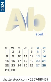 Minimalist calendar template for April 2024, vector calendar in Spanish language. Vector calendar for 2024.