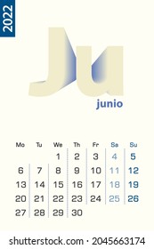 Minimalist calendar template for June 2022, vector calendar in Spanish language. Vector calendar for 2022.