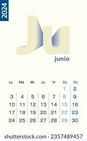 Minimalist calendar template for June 2024, vector calendar in Spanish language. Vector calendar for 2024.