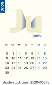 Modelo de calendário minimalista para junho de 2025, calendário vetorial em espanhol. Calendário vetorial para 2025.