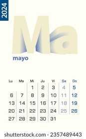 Minimalist calendar template for May 2024, vector calendar in Spanish language. Vector calendar for 2024.