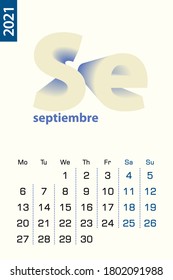 Minimalist calendar template for September 2021, vector calendar in Spanish language. Vector calendar for 2021.