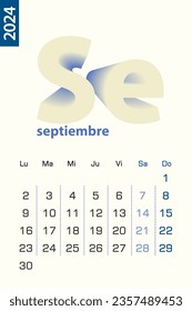 Minimalist calendar template for September 2024, vector calendar in Spanish language. Vector calendar for 2024.