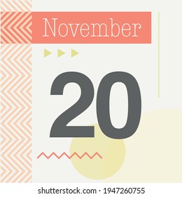 Minimalist calendar in warm tones. November 2oth