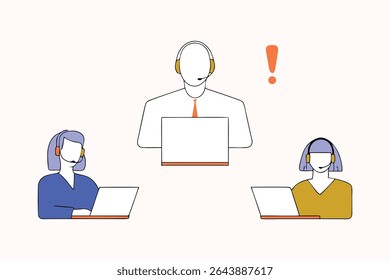Minimalist Call Center and Office Work Vector Illustration Customer Service and Tech Support Art 