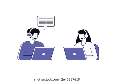 Minimalist Call Center and Office Work Vector Illustration Customer Service and Tech Support Art 