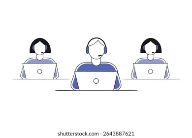 Minimalist Call Center and Office Work Vector Illustration Customer Service and Tech Support Art 