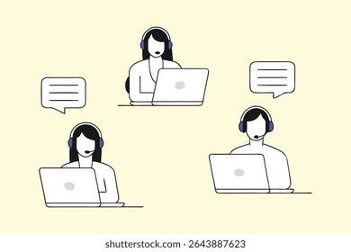 Minimalist Call Center and Office Work Vector Illustration Customer Service and Tech Support Art 