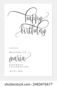 Minimalist Calligraphy Happy Birthday Greetings Banner, 24x36 Inc Size, Print Ready, White Background