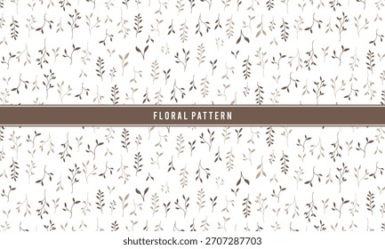 Patrón de ramita sin fisuras minimalista y tranquilo con hojas marrones, taupe y beige (tonos tierra) sobre un fondo blanco limpio. Perfecto para la marca natural, papelería, moda moderna