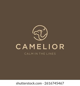 Minimalist Camel Head Line Art Logo – Desert camel head drawn with simple clean lines.