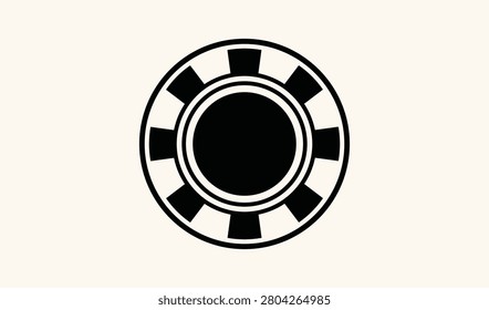 Minimalist camera aperture icon in black color on a clean white background, representing photography and lens settings precisely.