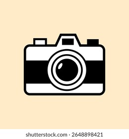 Minimalist camera icon in black and white with clean lines on beige, ideal for photo apps, creative tools, media branding, or modern digital layouts