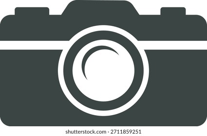 Icono de cámara minimalista - Fotografía gris oscuro y símbolo de medios digitales sobre fondo blanco