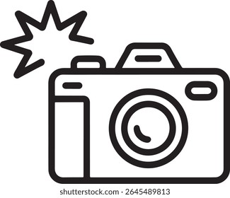Minimalist Camera Icon Depicting Photography and Technology with Flash, Representing Capturing Moments and Memories Through the Lens
