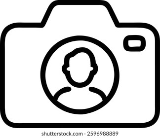 Minimalist camera icon with a user profile silhouette