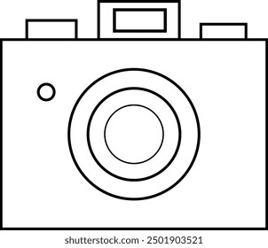 Minimalist Camera Lineart Illustration. Simple Graphic Design Camera Icon. Vintage Style. Single Use Camera, No Recording Camera, Disposable Cameras.