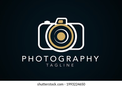 Minimalist camera photography design with gold and white line logo design