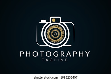 Minimalist camera photography design with mandala in the center logo design