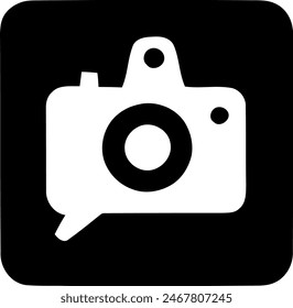 Minimalist Camera with Speech Bubble, Capturing Moments and Ideas.