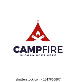 Minimalist Camp Fire Logo Template With Negative Space