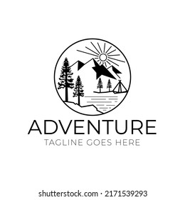 Minimalist camping mountain logo illustration template design,in a circle camping adventure