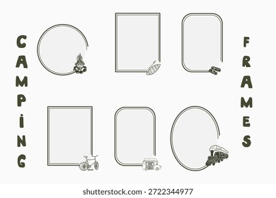 Minimalista camping com temas e bordas definido para álbuns de fotos ao ar livre