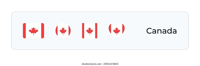 Minimalist Canada Flag Icons. Rectangular, Square, Circular, Heart Designs for UI-UX, Web and Print