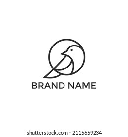 minimalist canary bird line circle logo design