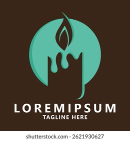 Minimalist candle flame logo featuring a teal abstract design within a circular frame, symbolizing warmth, light, and modern elegance.