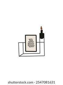 Minimalist candle holder with a black photo frame, adding a personal touch to home decor, on a white background.