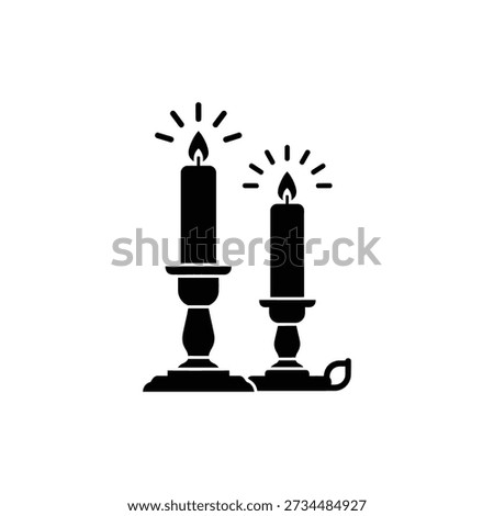 Minimalist Candle Icon with Two Lit Candles in Black Silhouette