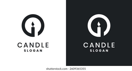 Minimalist candle logo design with fire icon
