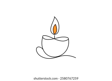 Minimalist candle single line art drawing of Burning fire candle for print isolated outline design 