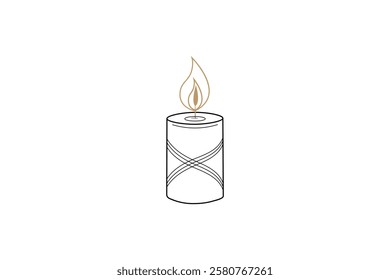 Minimalist candle single line art drawing of Burning fire candle for print isolated outline design 