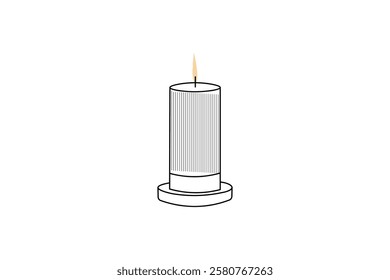 Minimalist candle single line art drawing of Burning fire candle for print isolated outline design 