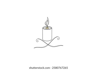 Minimalist candle single line art drawing of Burning fire candle for print isolated outline design 