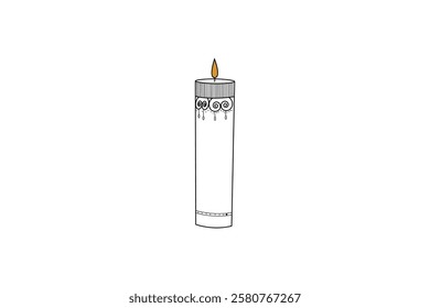 Minimalist candle single line art drawing of Burning fire candle for print isolated outline design 