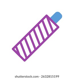 Minimalist candy bar icon with purple stripes and blue accent, vibrant design