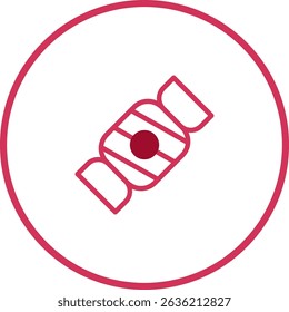 Minimalist Candy Icon: A Round Design with Striped Wrapper and Red Dot Center