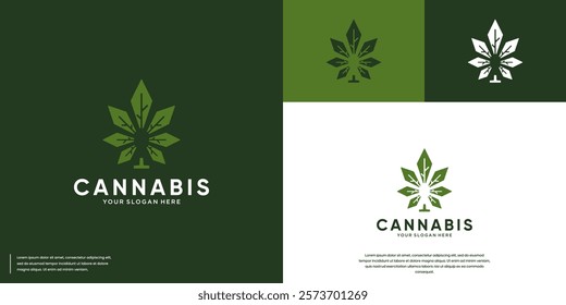 minimalist cannabis leaf logo, medicine, natural products, design template inspiration.