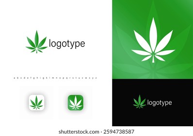 Minimalist cannabis leaf logo, symbolizing natural wellness, alternative medicine, and organic products. Ideal for CBD brands, dispensaries, and health industries. Modern vector logo